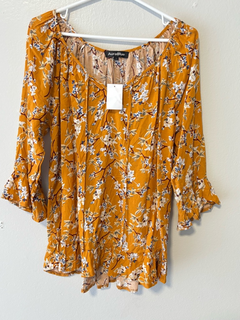 Women's Mustard Floral Peasant Top